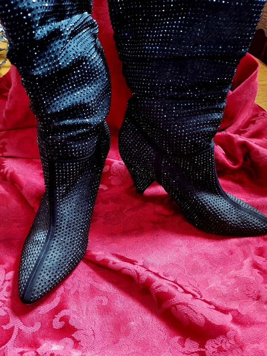 Cache Shoes - Cache Black Crystal-Embellished Pointed-Toe Slouch Boots